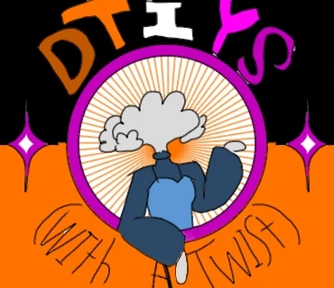 Text reads: DTIYS (with a twist). A cloud head person is in the middle of the circle.