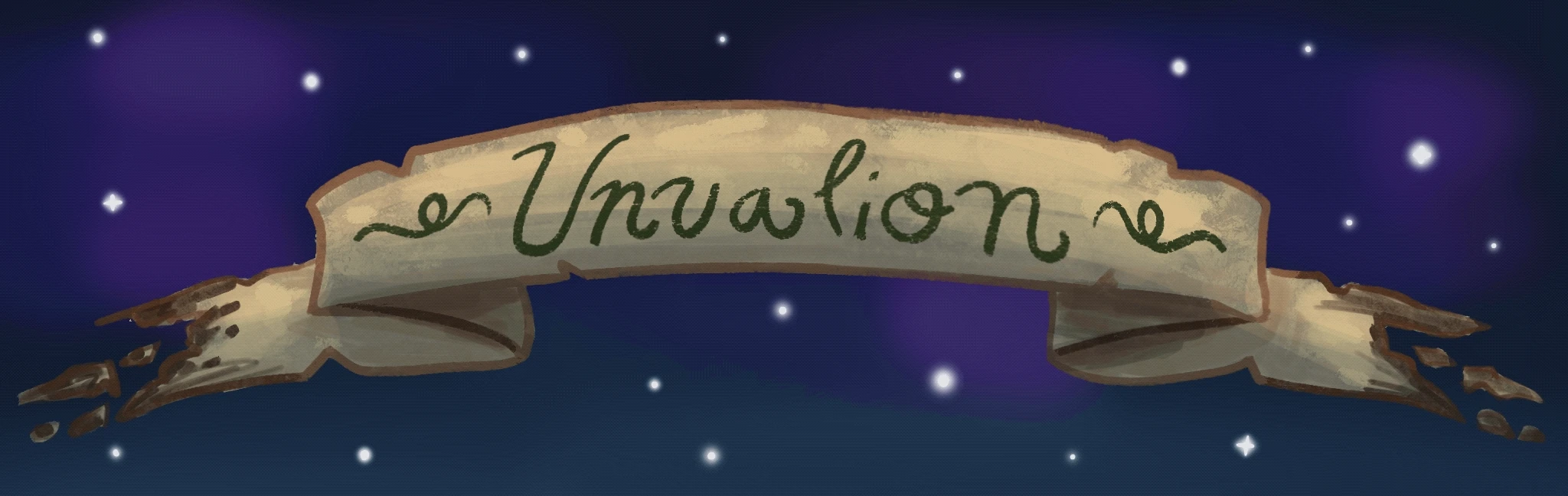 Tattered banner that reads "Unvalion" is floating in a starry sky