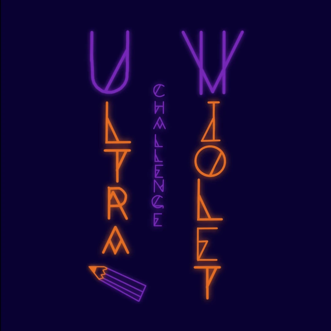 In neon purple and orange, text reads Ultra Violet Challenge with a neon pencil at the bottom