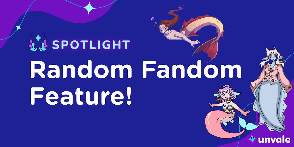 Blue sparkles frame the title "Spotlight Random Fandom Feature". On the image are 3 differently drawn mermaids