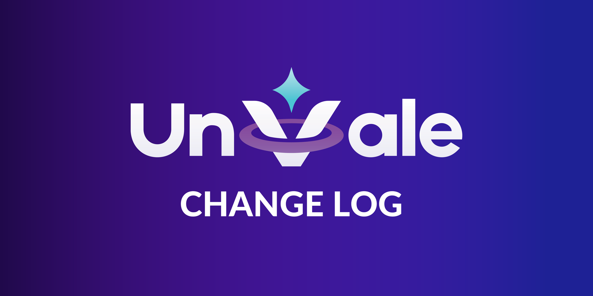 Purple to blue gradient background with the UnVale logo and the words "Change Log"