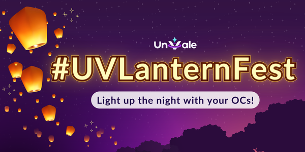 A purple background with golden/orange lanterns floating in the sky. "#UVLanternFest Light up the night with your OCs!"